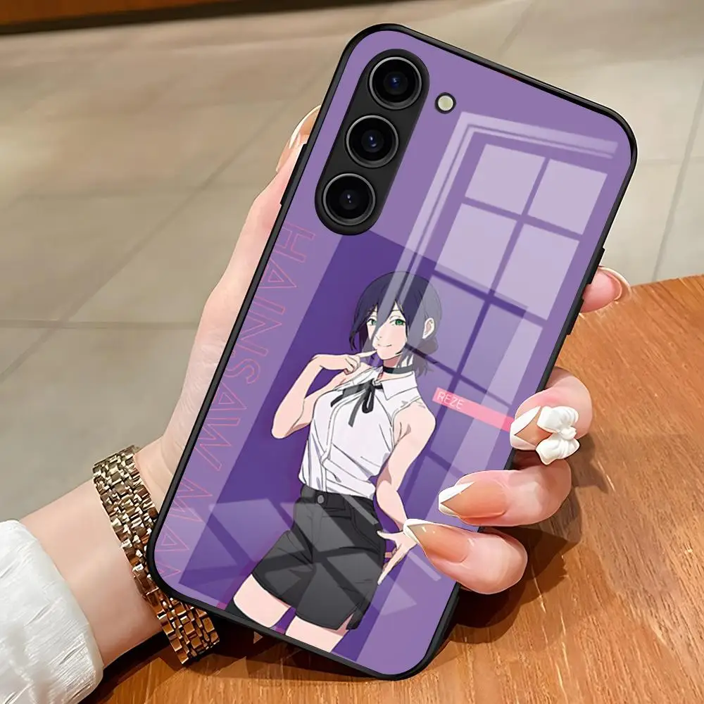 Chic Chainsaw Man Reze Design Glass Phone Case