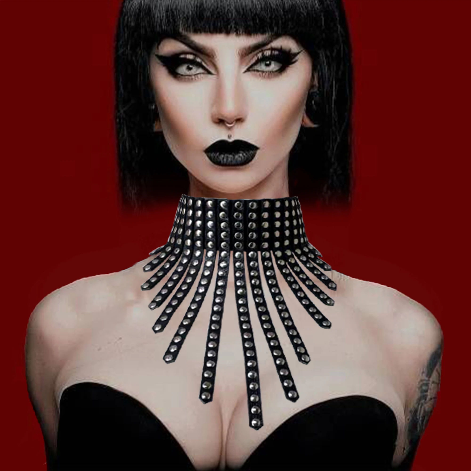 

Fullyoung Sexy Y2k Punk Gothic Accessories Woman Punk Chocker Emo Cosplay Jewelry Prons Spike Choker Collar Black Pu Leather