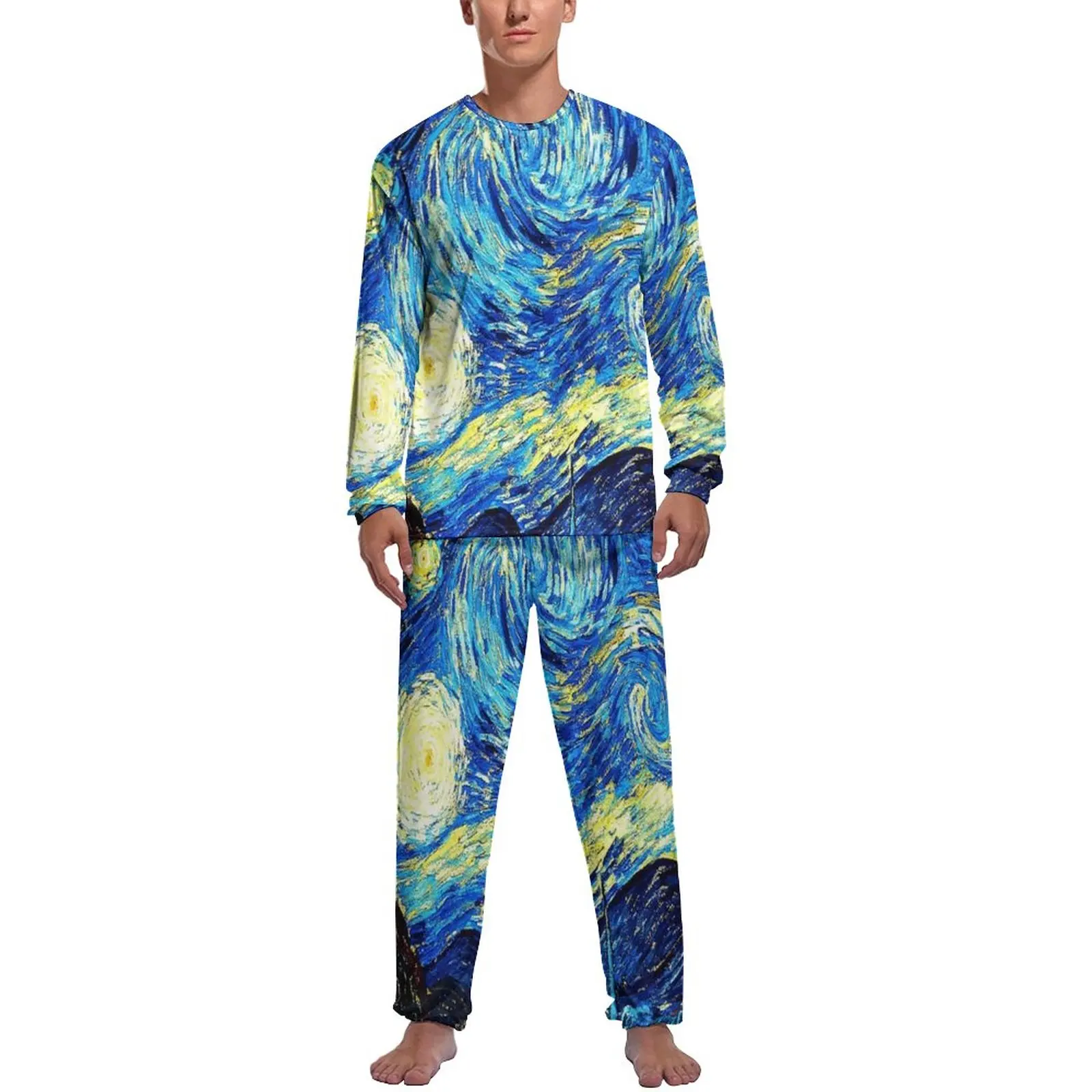 

Пижама Звездная ночь, мужской Винсент Ван Гог милый Ночной костюм, Весенняя пижама с длинным рукавом, комплект из 2 предметов, графическая Пижама для комнаты