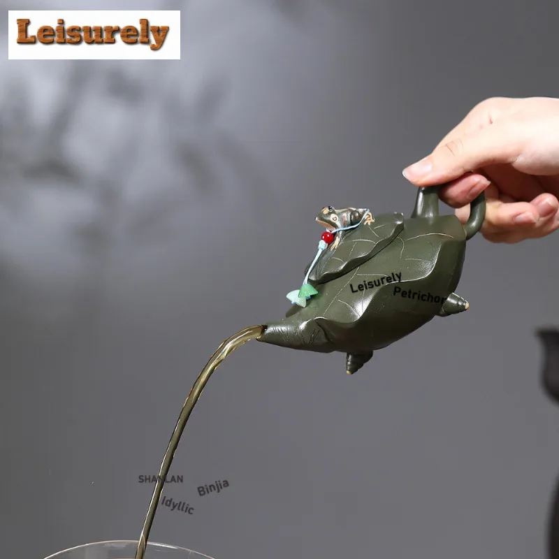 170ml Classic Yixing Purple Clay Teapots Handmade Frog Pot Raw Ore Green Mud Kettle With Filter Chinese Zisha Tea Set Cha Craft