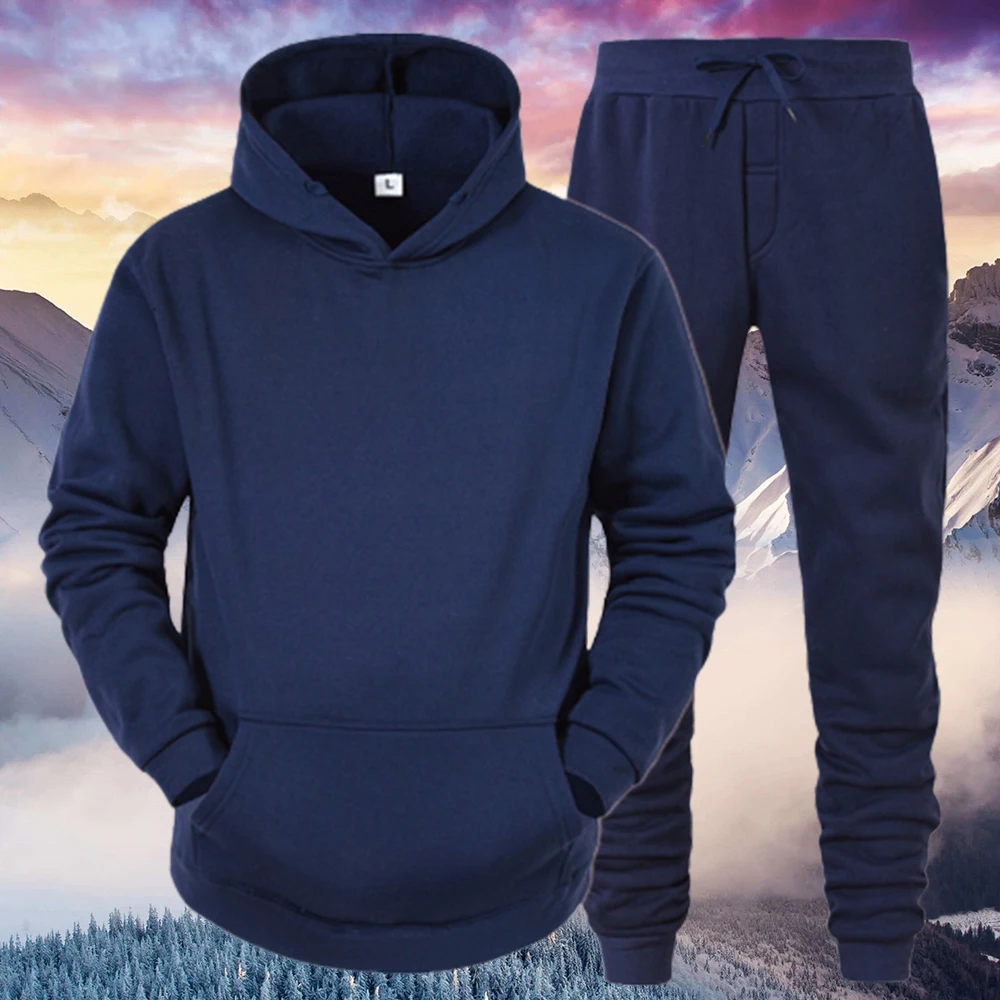 

Men's Sets Hoodies+Pants Warm Tracksuits Solid Pullovers Jackets Sweatershirts Winter Cloth Oversized Hooded Streetwear Outfits