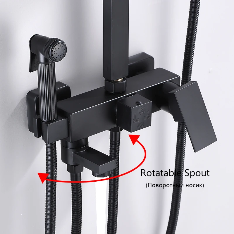OXG Black Rain Shower Faucet Set Bathroom Faucet Set Bidet Faucet Shower Shelf Rotatable Spout Height Can Be Extende bathroom faucet bathroom shower faucet set