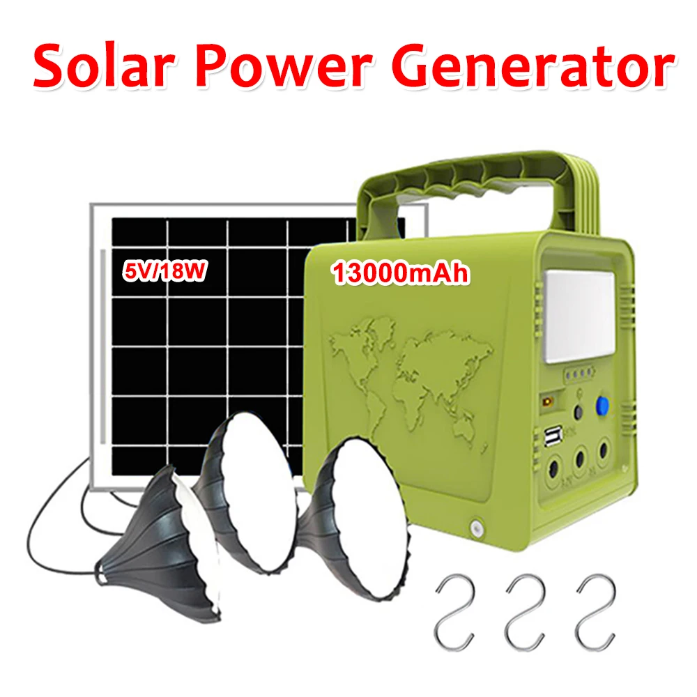 Outdoor Portable Solar Generator DIY Emergency Charging Power Supply with 3 Bulbs LED Lighting Panel Device Kit | Обустройство дома