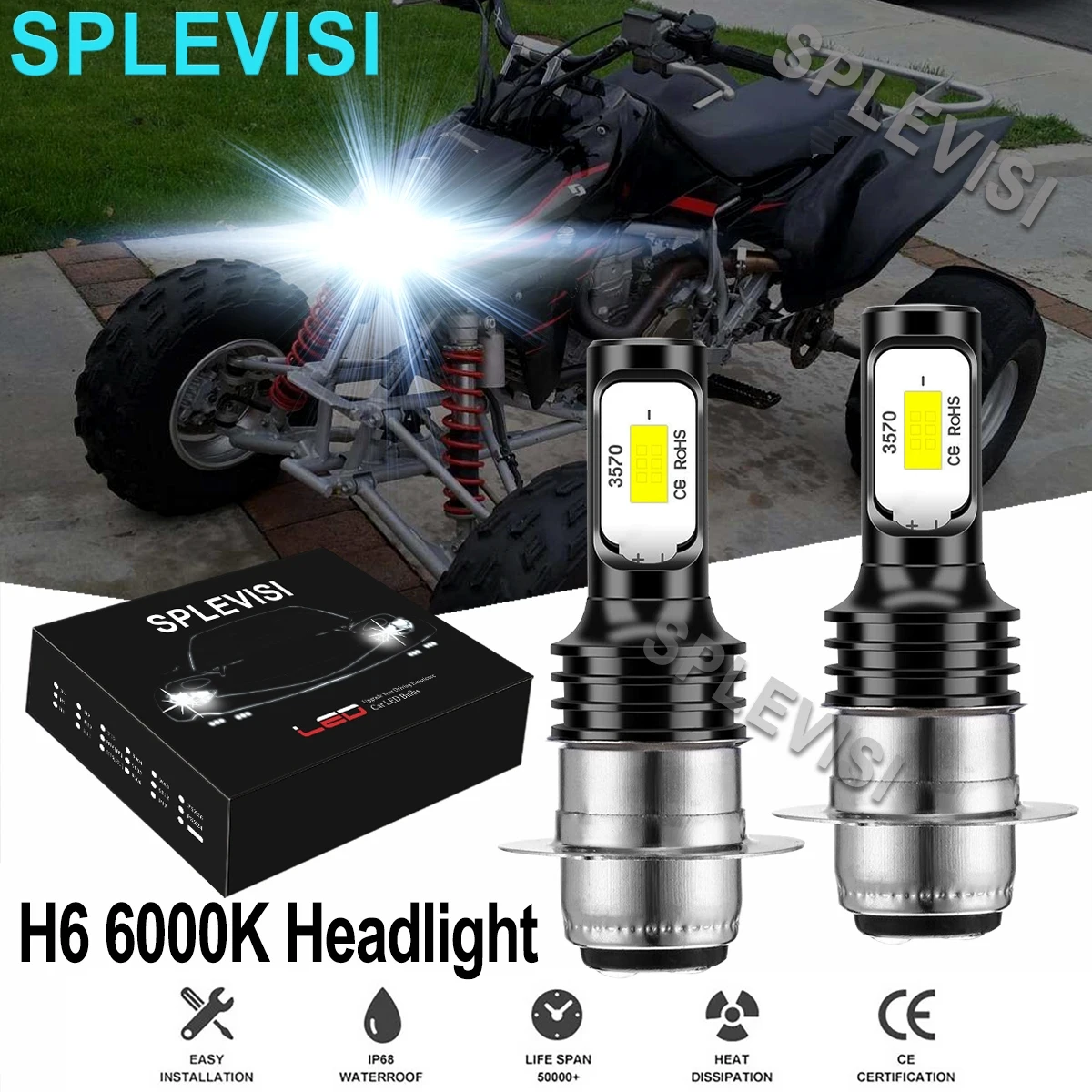 

2x70W LED Headlight Bulbs White For Honda TRX450R Kick Start 2006-2009 TRX450ER Electric Start 2006–2014 TRX400X 2x4 2009–2014