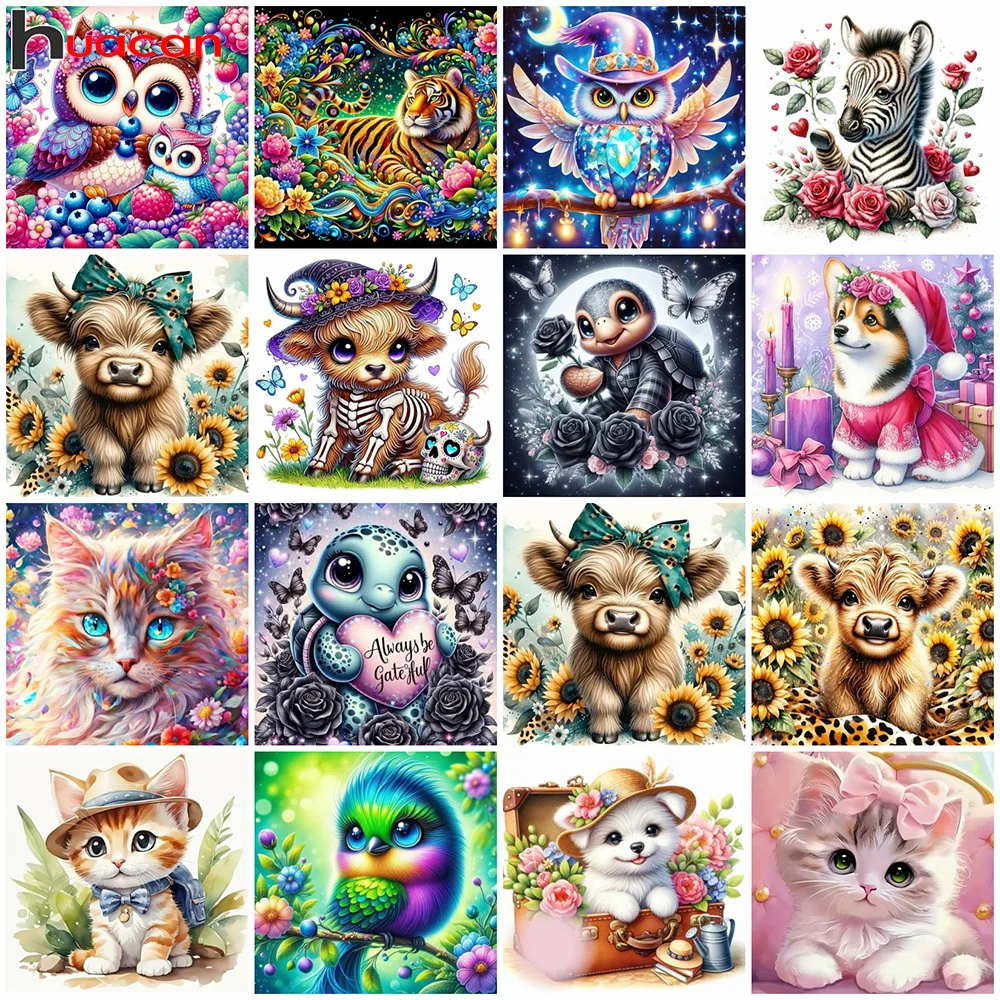 Cross Stitch Kit Huacan Embroidery Animal Turtle 11ct Needlework Full Cross Stitch Flower Rose Printed Canvas Handmade Christmas Gift