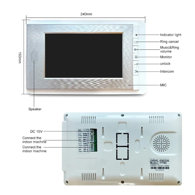Apartment intercom system 7-inch video doorbell intercom kit aluminum alloy camera can be equipped with 2/3/4 intercom system 5