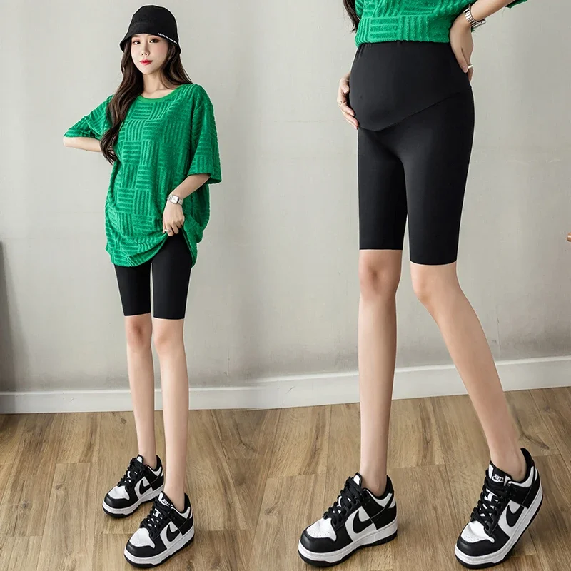 Summer Thin Nylon Maternity Short Half Legging Seamless Slim Belly Safety Pencil Pants for Pregnant Women Pregnancy Yoga Shorts