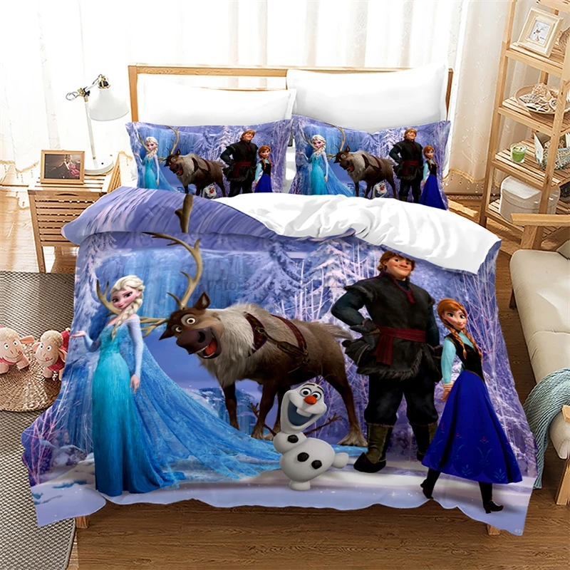 3d Disney Cartoon Duvet Cover Set Pillowcase Anna Elsa Frozen Bedding Set for Bed Linen Family Kids Quilt Cover Set Home Textile 