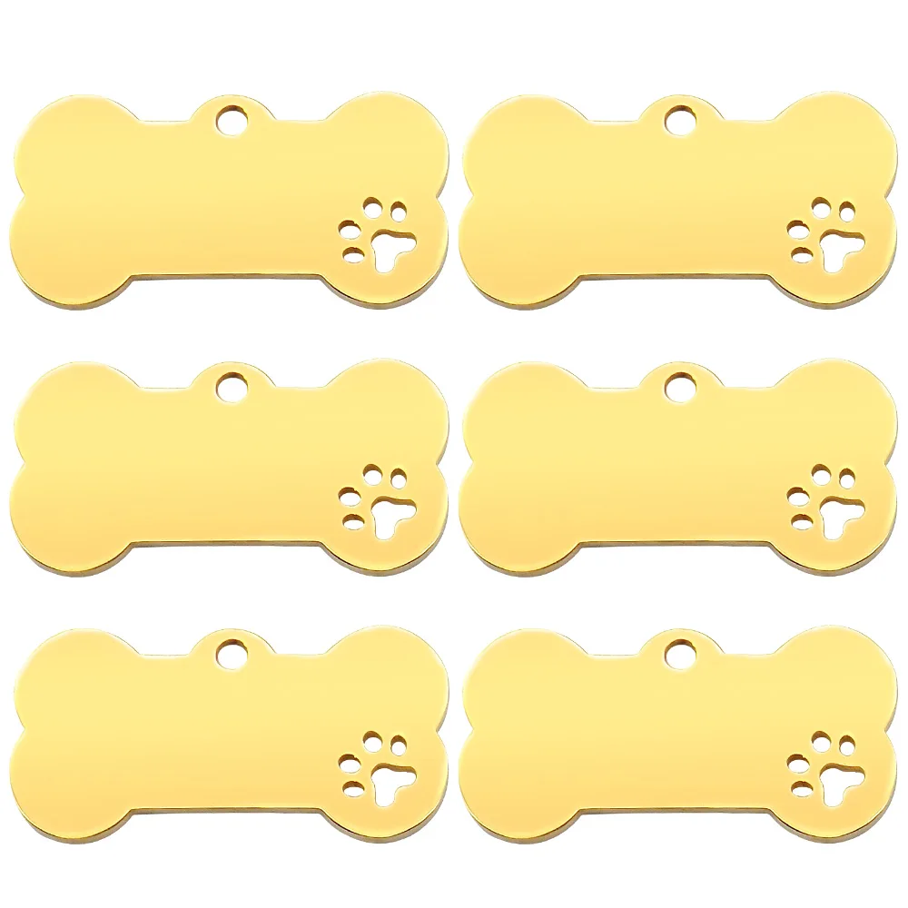 100Pcs Dog Bone Tag Shape Stainless Steel Personalized Engraved ID Name Address for Puppy Metal Pendant Keyring Anti-lost 