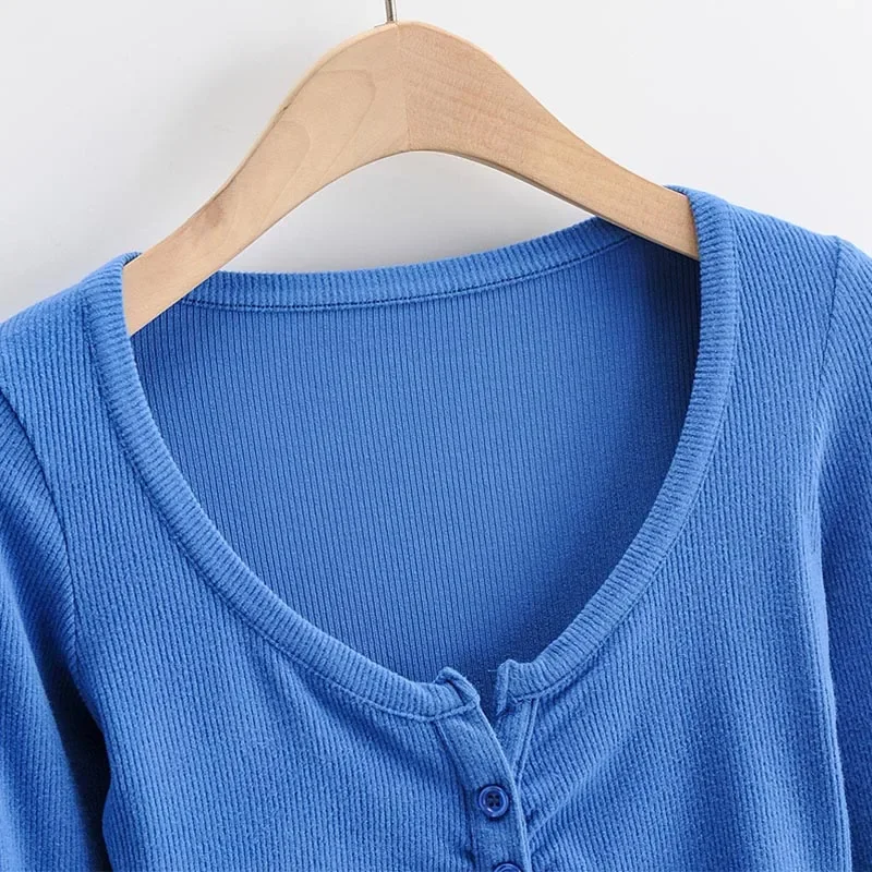Sexy Women's V-Neck Tank Tops T-Shirt Short Sleeve Solid Color Button Crop Top Clubwear Top Summer Slim Short T-Shirt For Womens