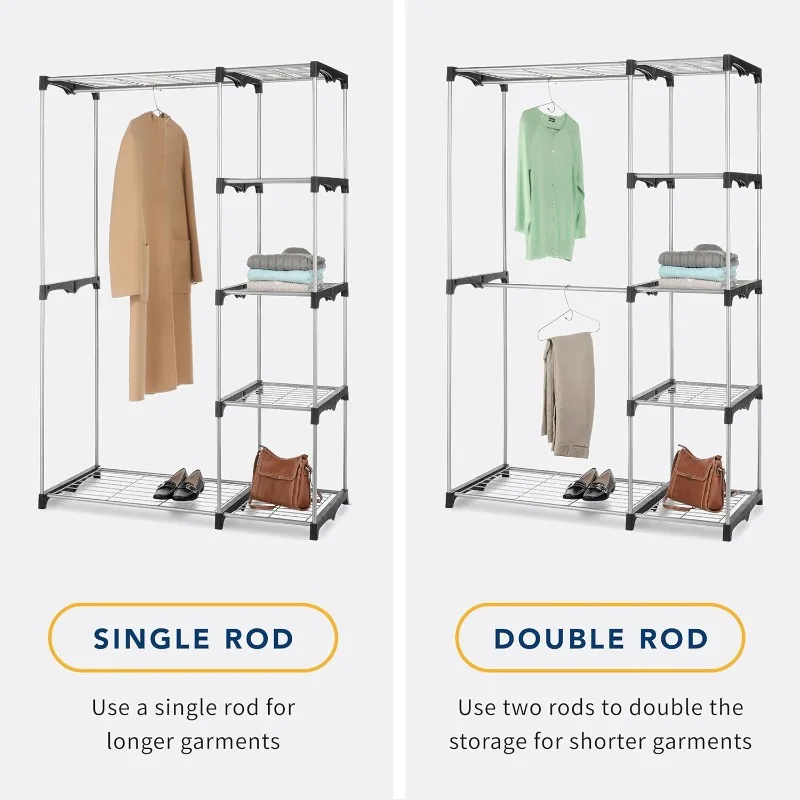 Double Rod Freestanding Closet Organizer, Silver 2