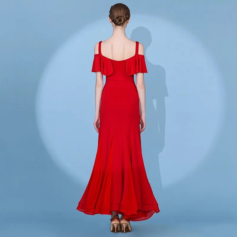 New Flying Sleeve Modern Dance Dress S9088 National Short Sleeve Standard Dance Practice Dress Available in Three Colors