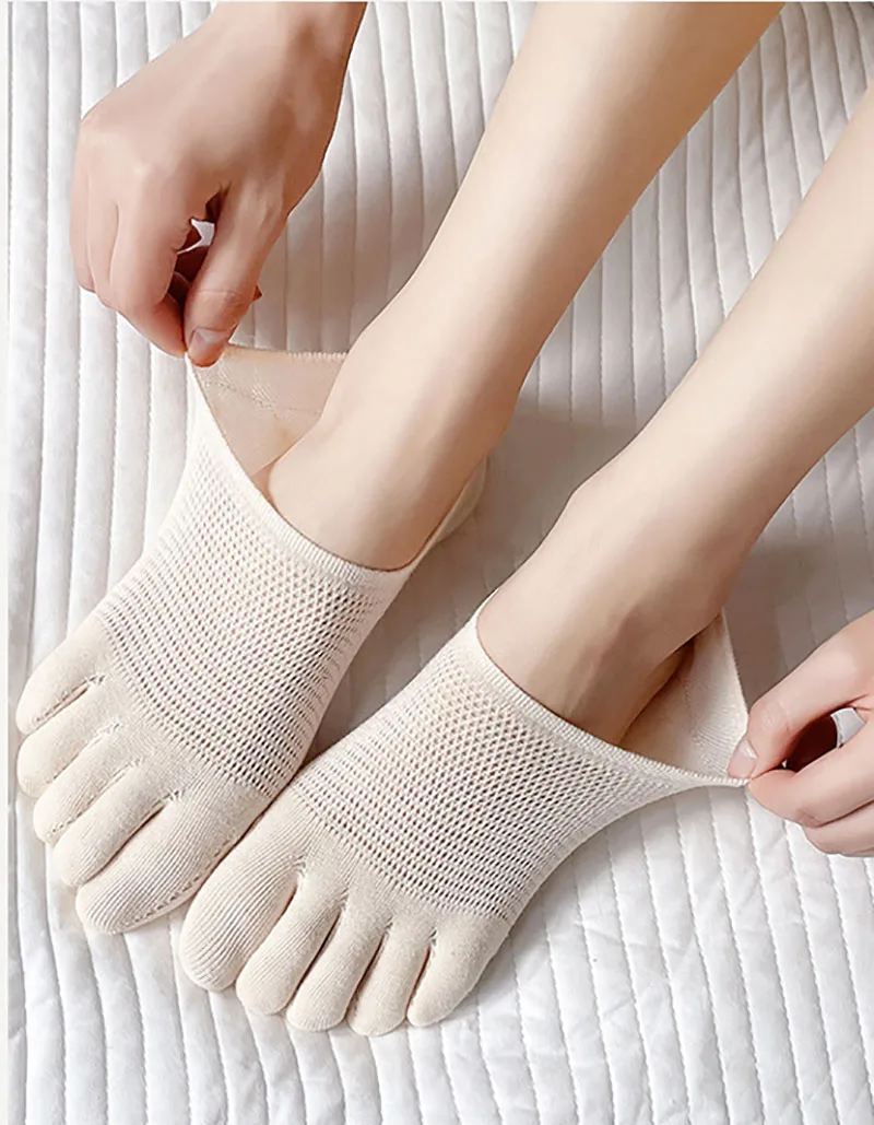 Cotton Breathable Five Finger Boat Socks Women Mesh Boat Socks Breathable Five Toe Socks