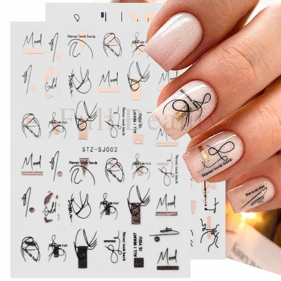 Nail Stickers Set Mixed Designs 3D Holographic Laser Abstract Stripes Flower Leaf Decals Nail Sliders Manicure Decorations 18pcs nail stickers,nail art decoration,nail decals