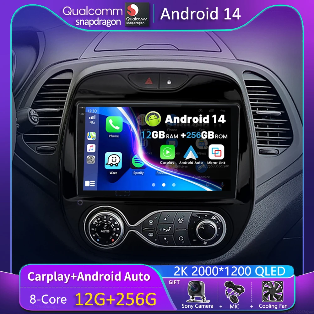 

Android 14 Carplay Car Radio For Renault Kaptur Captur 2016 - 2019 Navigation GPS Multimedia Player WiFi+4G Stereo video Auto BT