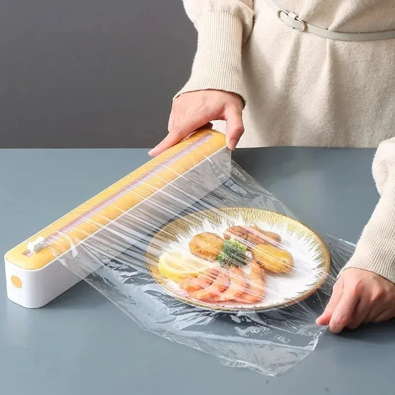 2 In 1 Food Film Dispenser Wrap Dispenser Cutter Storage Box Aluminum Foil Stretch Film Cutter Kitchen Accessories food film dispenser cling wrap dispenser kitchen wrap dispenser plastic wrap dispenser