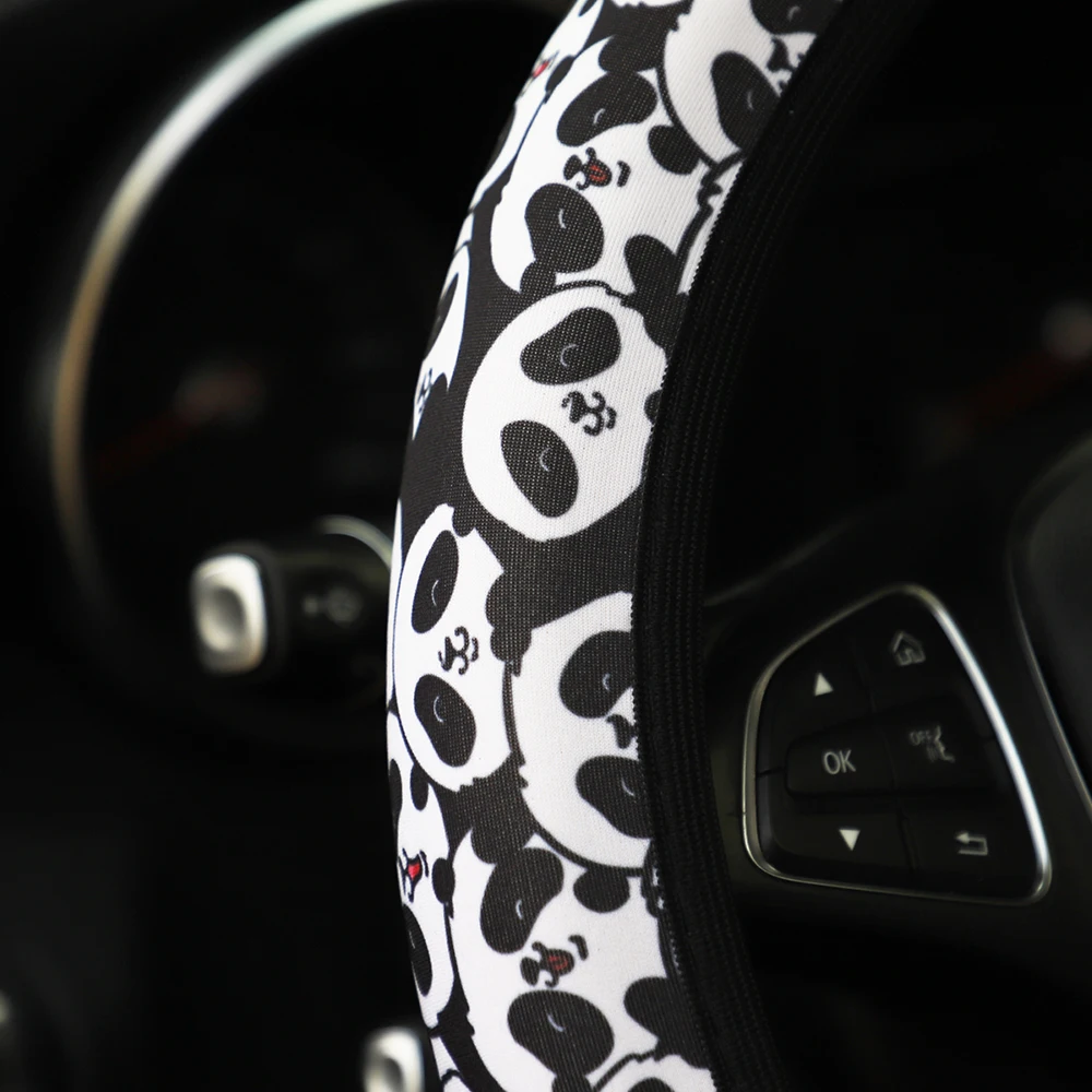 Blumen-Panda-Spinnennetz-Stoff Rutschfester Lenkradbezug ohne Innenring Autozubehör Geeignet für 14,5-15 Zoll – Detail 11