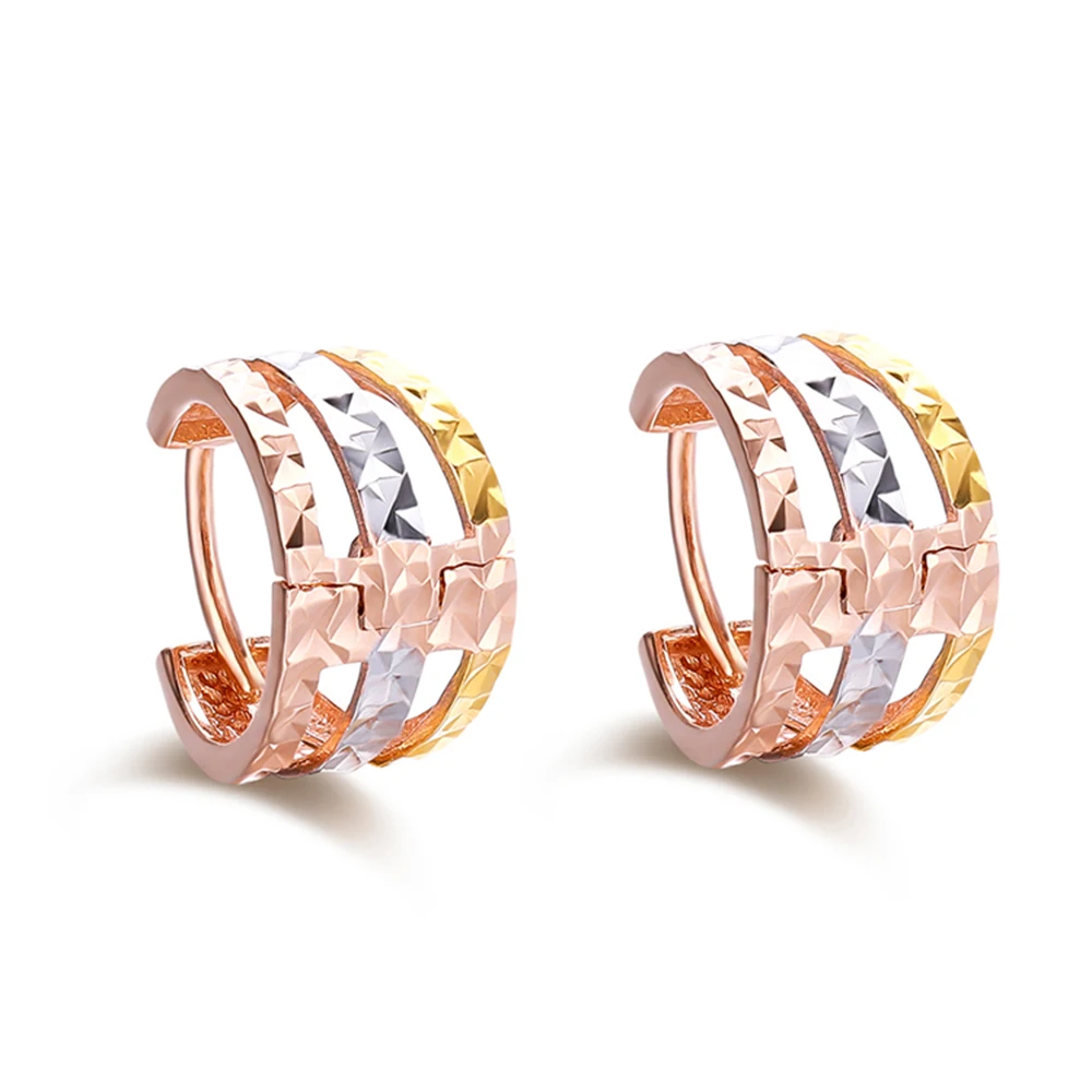 

Au750 Real 18K Multi-tone Gold Earrings Lucky Full Star Hoop Earrings Women Gift