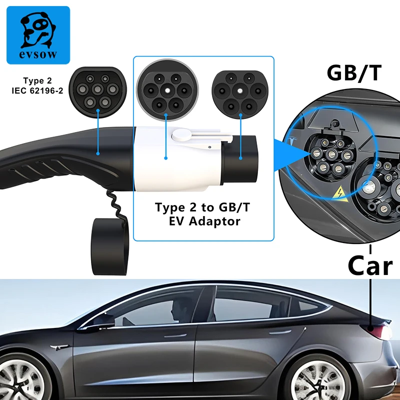 Type 2 To GBT Adapter EV Charger Adapter For Electric Vehicle Charging Transducer EV Connector 16A 32A ev charger adapter
