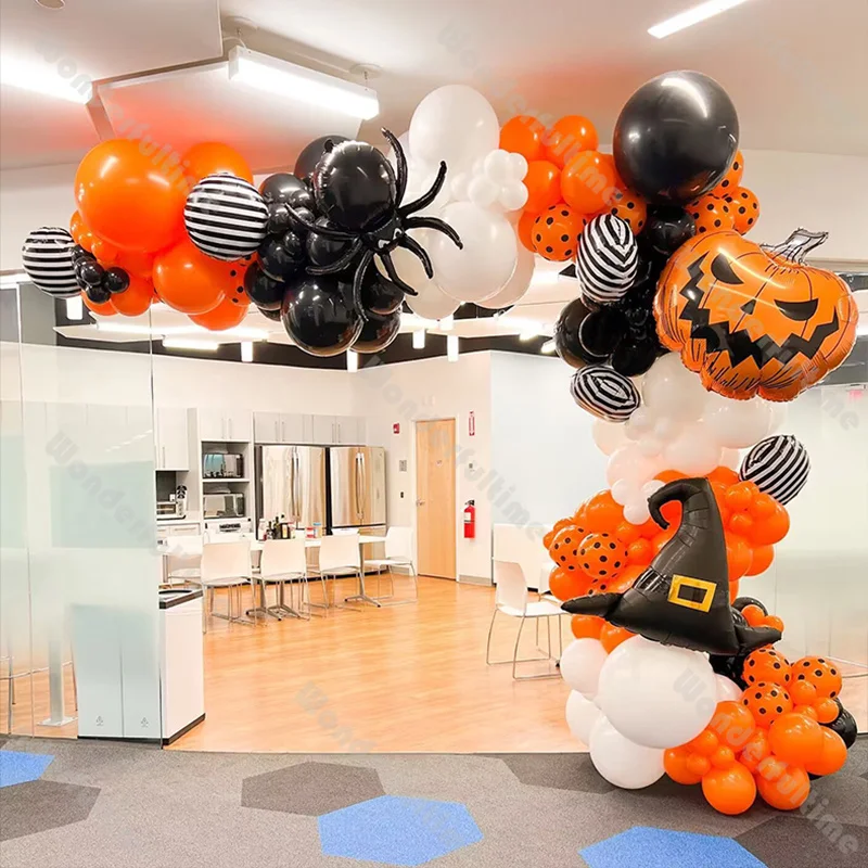 

127pcs Halloween Pumpkin Balloon Arch Black Orange Wizard Hat Balloons Fall Baby Shower Horror Festival DIY Halloween Supplies