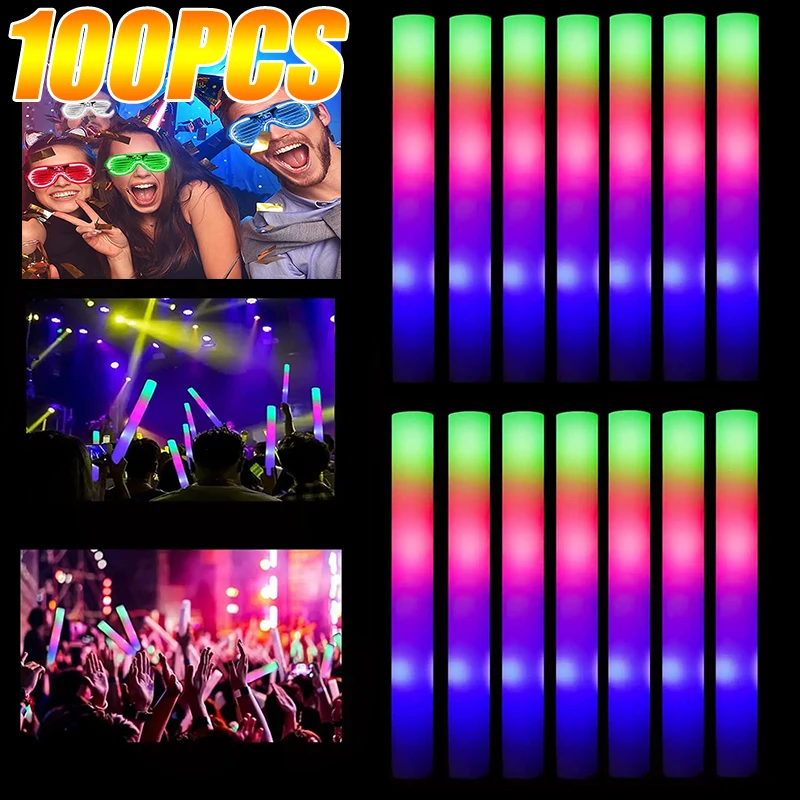 LED Glow Sticks Bulk Colorful RGB Glow Foam Stick Cheer Tube Dark Light for Xmas Birthday Wedding Party Supplies led glow sticks