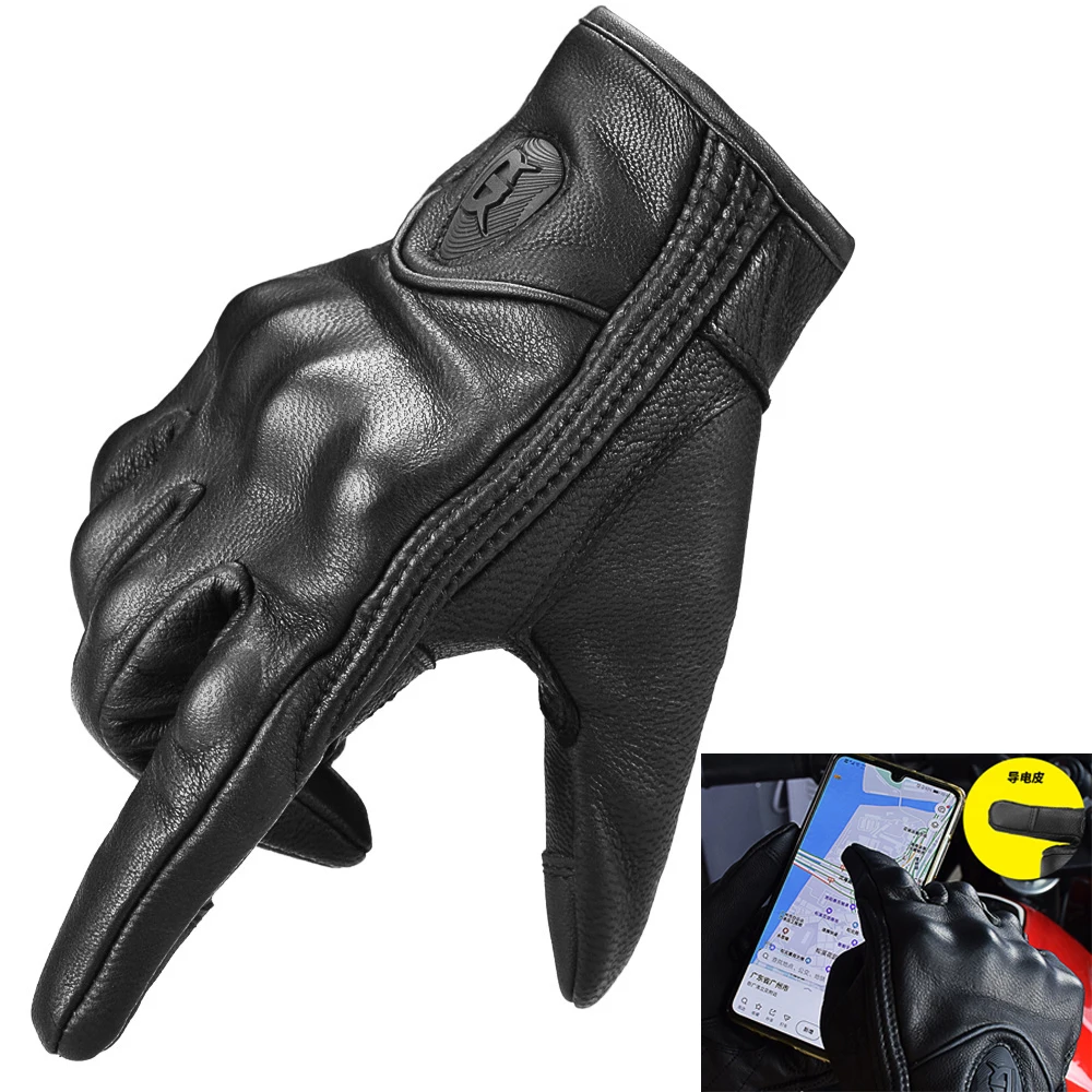 

Can Touch Screen Leather Motorcycle Gloves Waterproof Windproof Full Finger Glove motorcyclist ​Knuckle Protection Glove