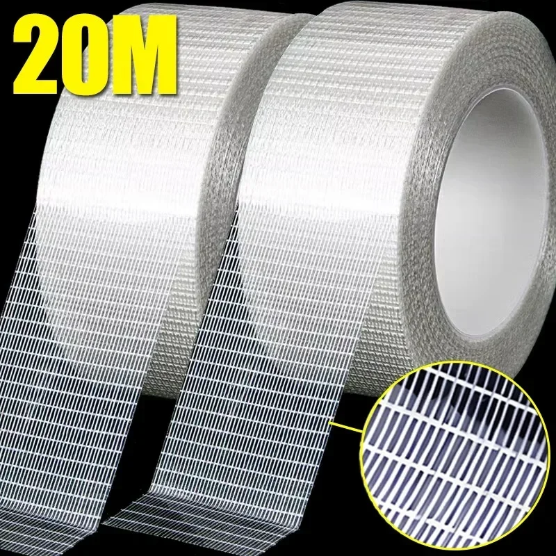 Description Picture 2 of item20 Meters Glass Fiber Adhesive Mesh Tape Transparent Waterproof Grid Tapes High Viscosity Reinforced Strapping Packing Seal Tape