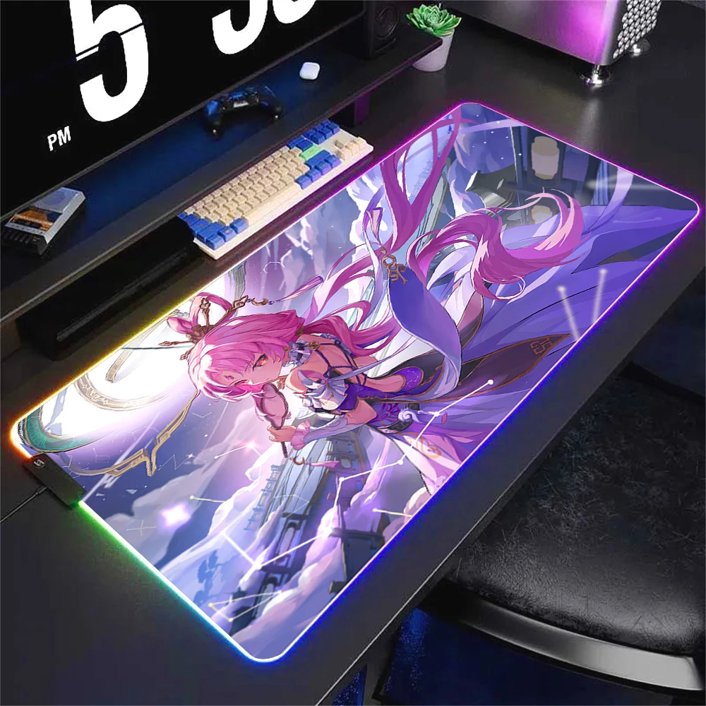 Rubber Mouse Pad RGB Honkai Star Rail Silver Wolf Sparkle Ruan Mei MouseMat LED Large Keyboard Gaming Mousepad Locking Edge Mat