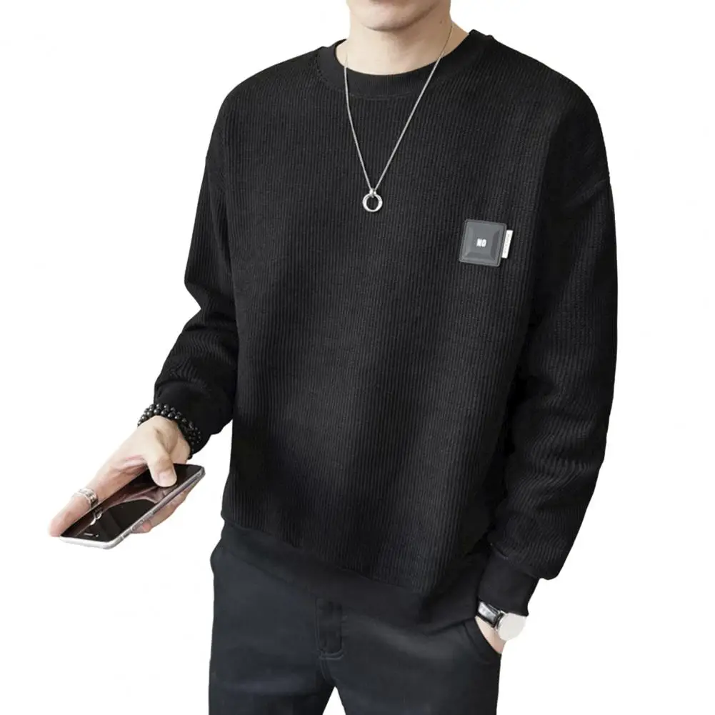 Round Neck Sweatshirt Men's Thick Warm Sweatshirt Autumn Winter Casual Pullover Tops with O-neck Round Neck Options Solid Color