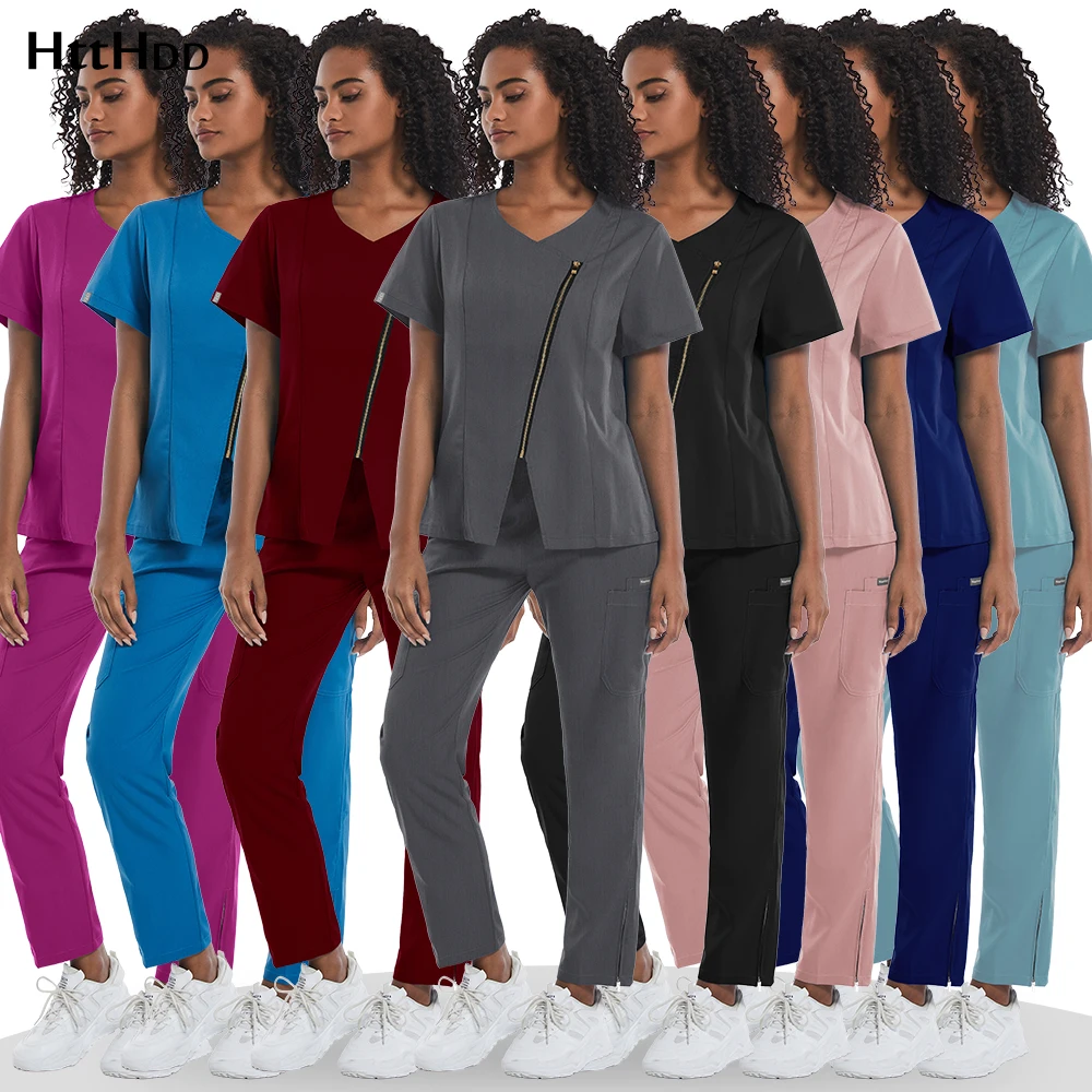 

Nurse Accessories High-quality Scrubs Women Short Sleeves Operating Room Dental Veterinary Lab Workwear Uniforme Estheticienne
