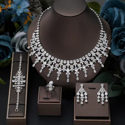 Luxury Dubai Bridal 4pcs Jewelry Sets Women Saudi Wedding Tassel Ziconia Neckalce Earrings 4 pcs Jewelry