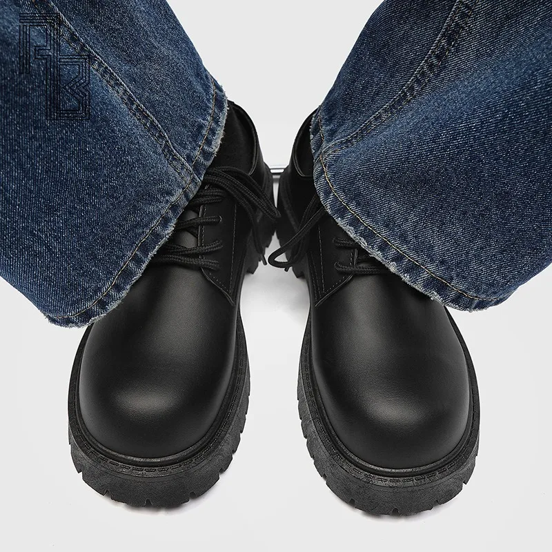 Big Head Leather Shoes for Men, Spring and Autumn Casual Retro Thick Soled Height Increasing Shoes, Formal British Style Shoes 1