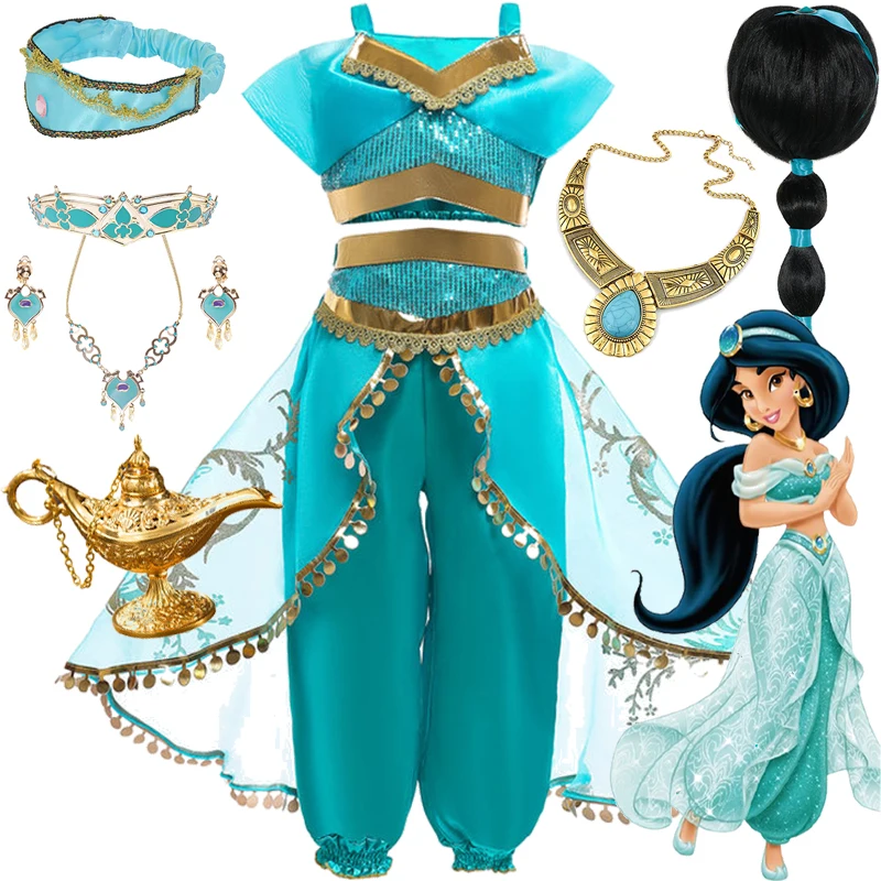 Disney Jasmine Princess Costumi Cosplay Jasmine Dress Aladdin The Magic Lamp Costume Girls Carnival Birthday Party Clothing