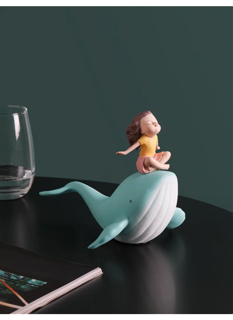 Creative Cartoon Whale Girl Resin Statue