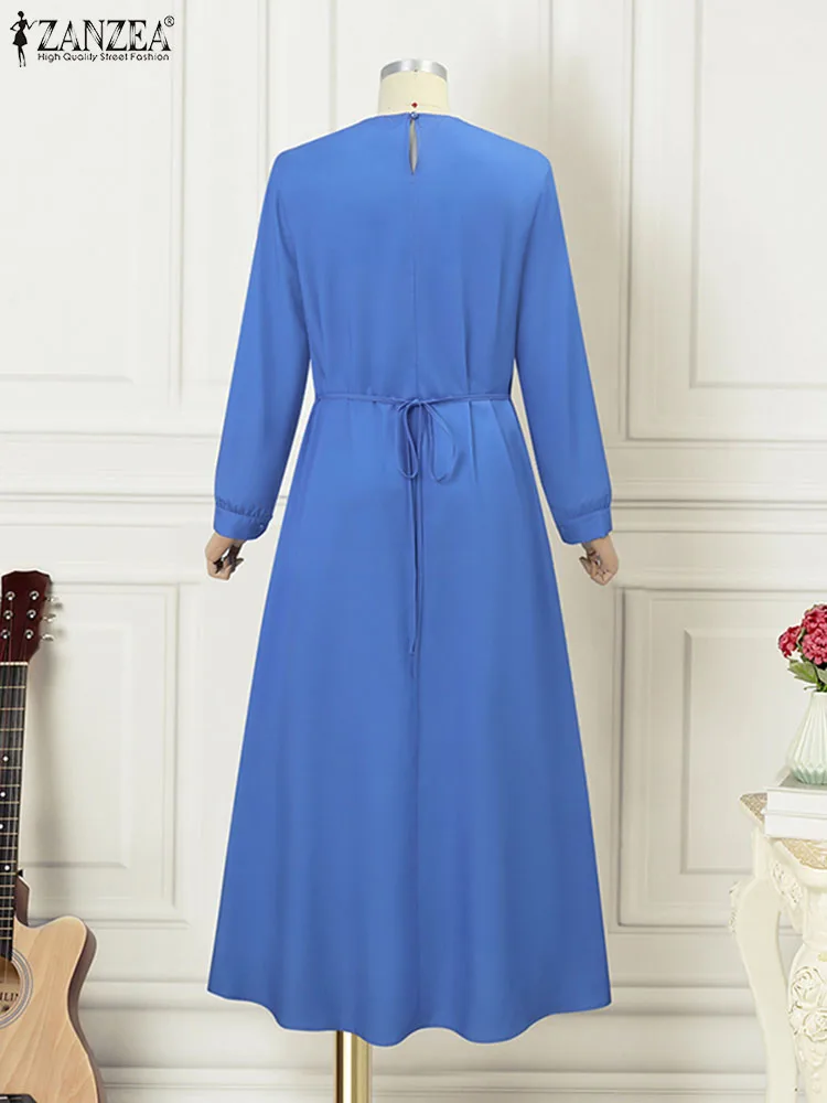 Elegant Muslim Maxi Dress ZANZEA Ramadan Abaya Robe Women Long Sleeve Floral Print Sundress Bohemain Vestido IsIamic Clothing
