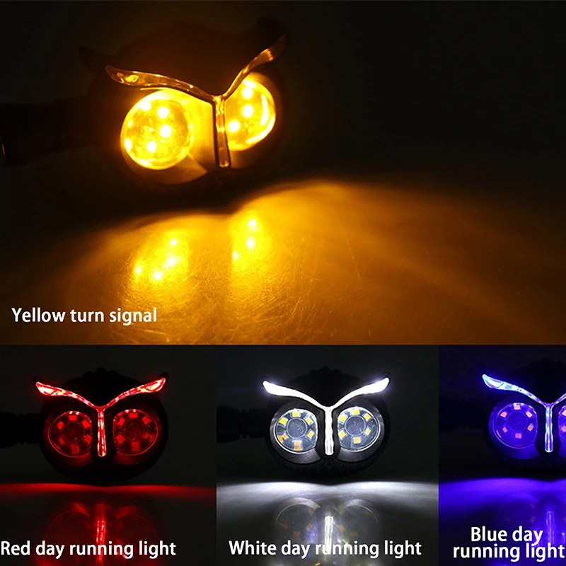 

2Pcs Motorcycle Owl Turn Signal Light Motorbike Indicators Blinker Running Lights Universal 12V Moto Rear Lamp Accessories