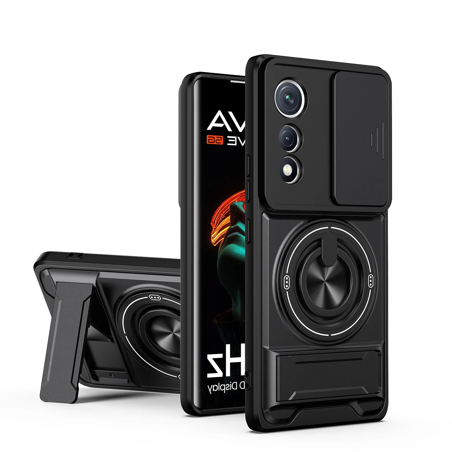 Rotatable Slide Camera Protection Ring Stand Shockproof Phone Case Cover