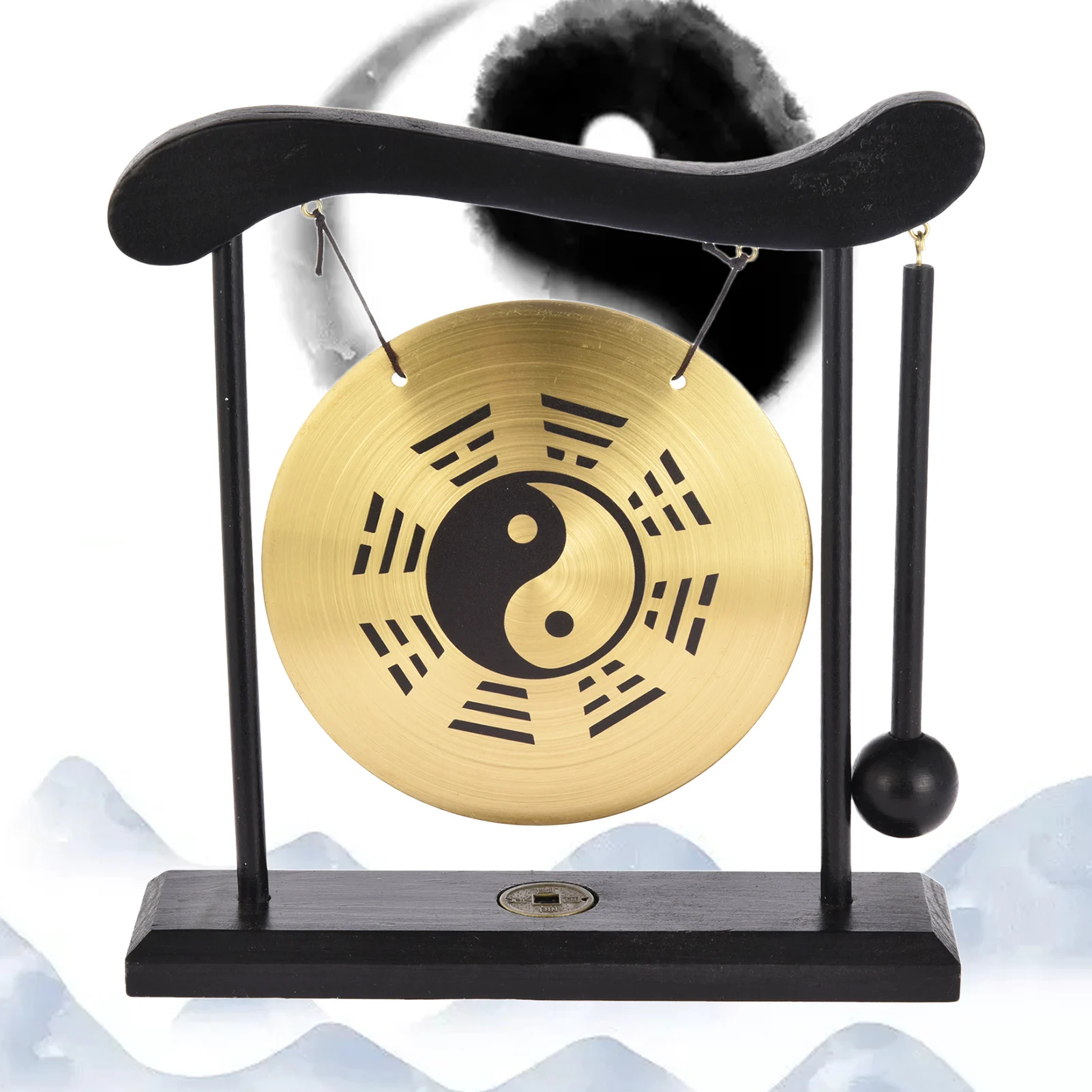 Zen Table Gong Feng Shui Desktop Gong With Mallet Taiji Symbol Meditation Desk Bell Mini Percussion Instruments For Yin Yan