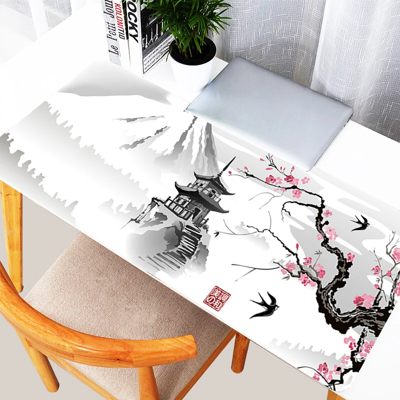 Mouse Pad XXL Mousepad Computer Keyboard Pad Mouse Mat Gamer Soft Office Carpet Japanese Cherry Blossom Pagoda Table Mat Desktop 2