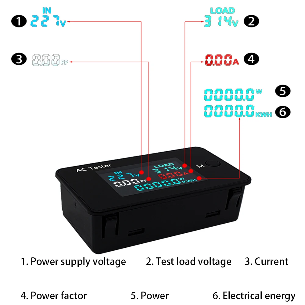 Description Picture 4 of itemKWS-AC305 Wattmeter Power Meter Voltmeter AC 0-500V Voltage 0-50KW Power Analyzers LED AC Electricity Meter 0-100A Detector