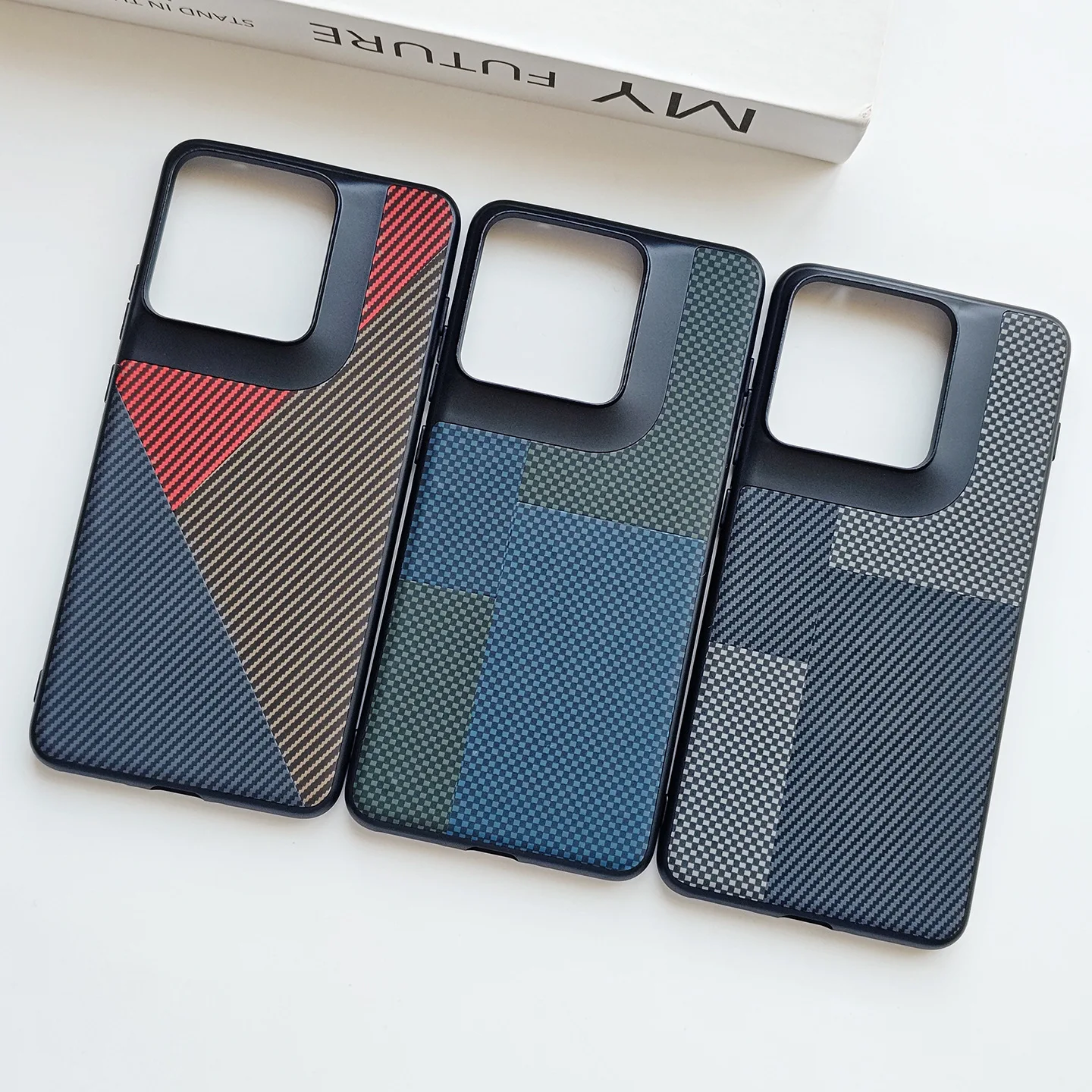 Luxury PU Leather TPU Kevlar Striped Shockproof Back Case