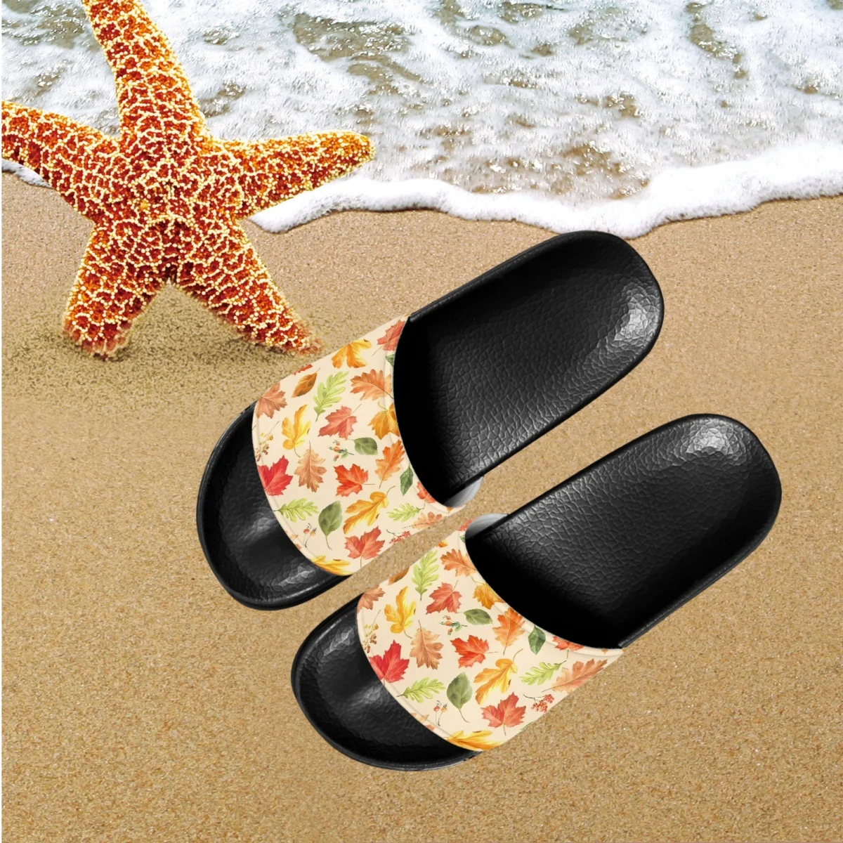 

Fall Maple Leaf Women Summer Slippers Breathable Home Lady Girl Comfortable Slippers Indoor Outdoor Slides for Bathroom Shower