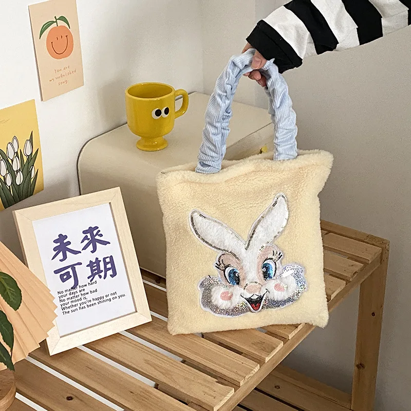 Female Soft Purse Bag with Zipper Women Small Handbags Lamb Wool Ladies Rabbit Shoulder Bag