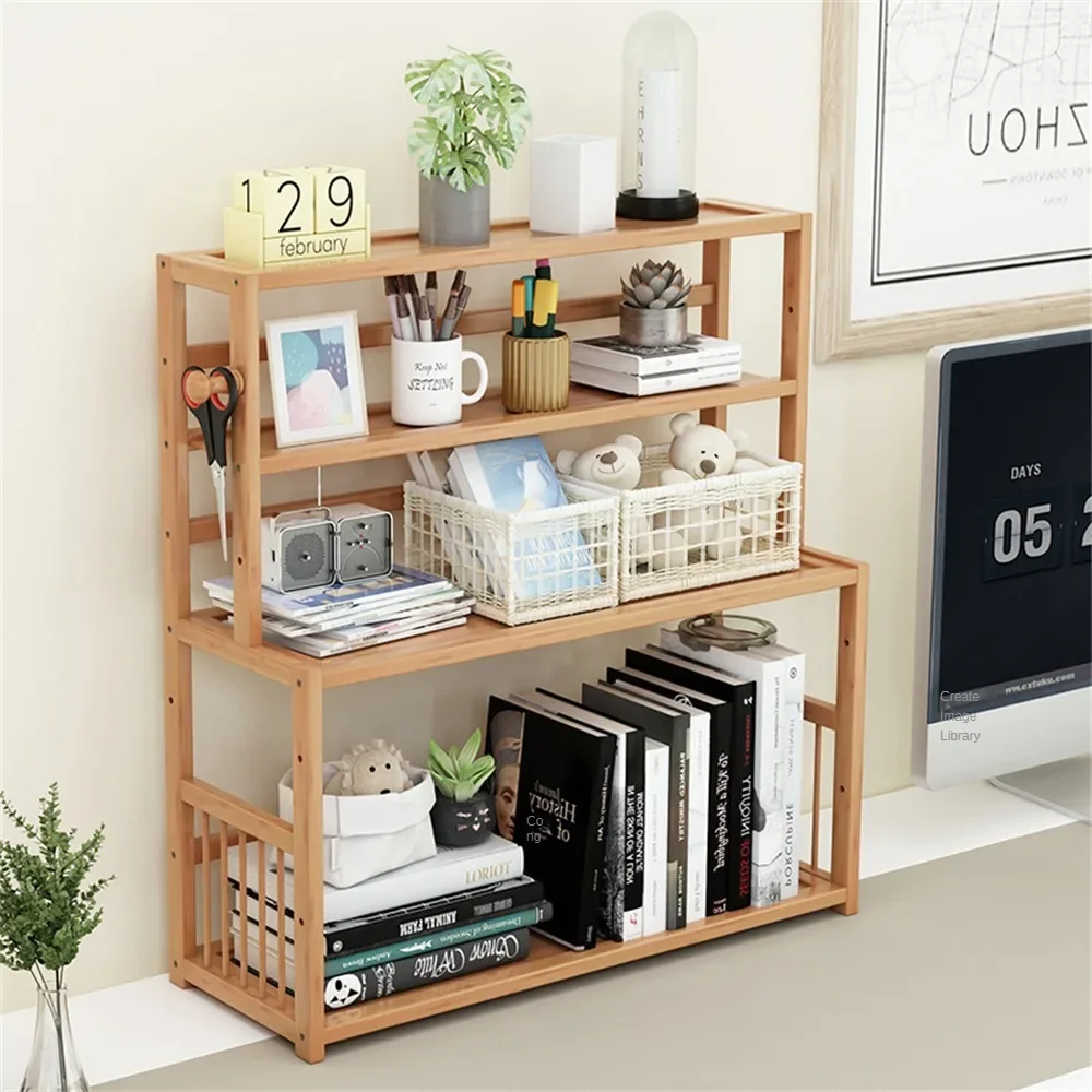 

Magazine Organizer Sundries Bookshelf Storage Home 3-tier Stationery Student Rack Seasoning Wooden Shelves Holder Kitchen Office