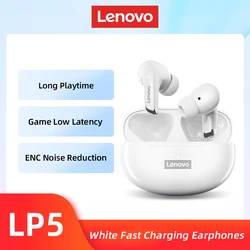 Lenovo LP5 True Wireless Bluetooth Earbuds - HiFi Sound, Waterproof, with Mic, Sports - Ready (White Fast charging)