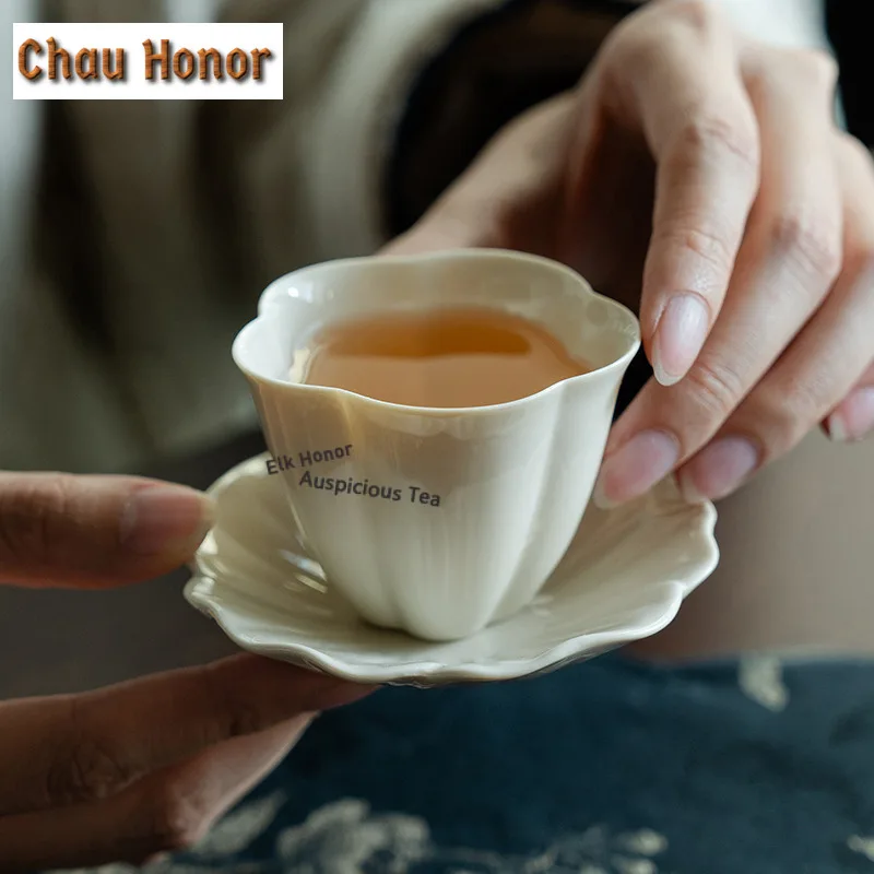 55ml Plant Ash Ceramic Teacup Japanese Tea Bowl Cute Cup Saucer Kit Tea-tasting Smelling Cup Chazhan Master Cups Chinese Tea Set