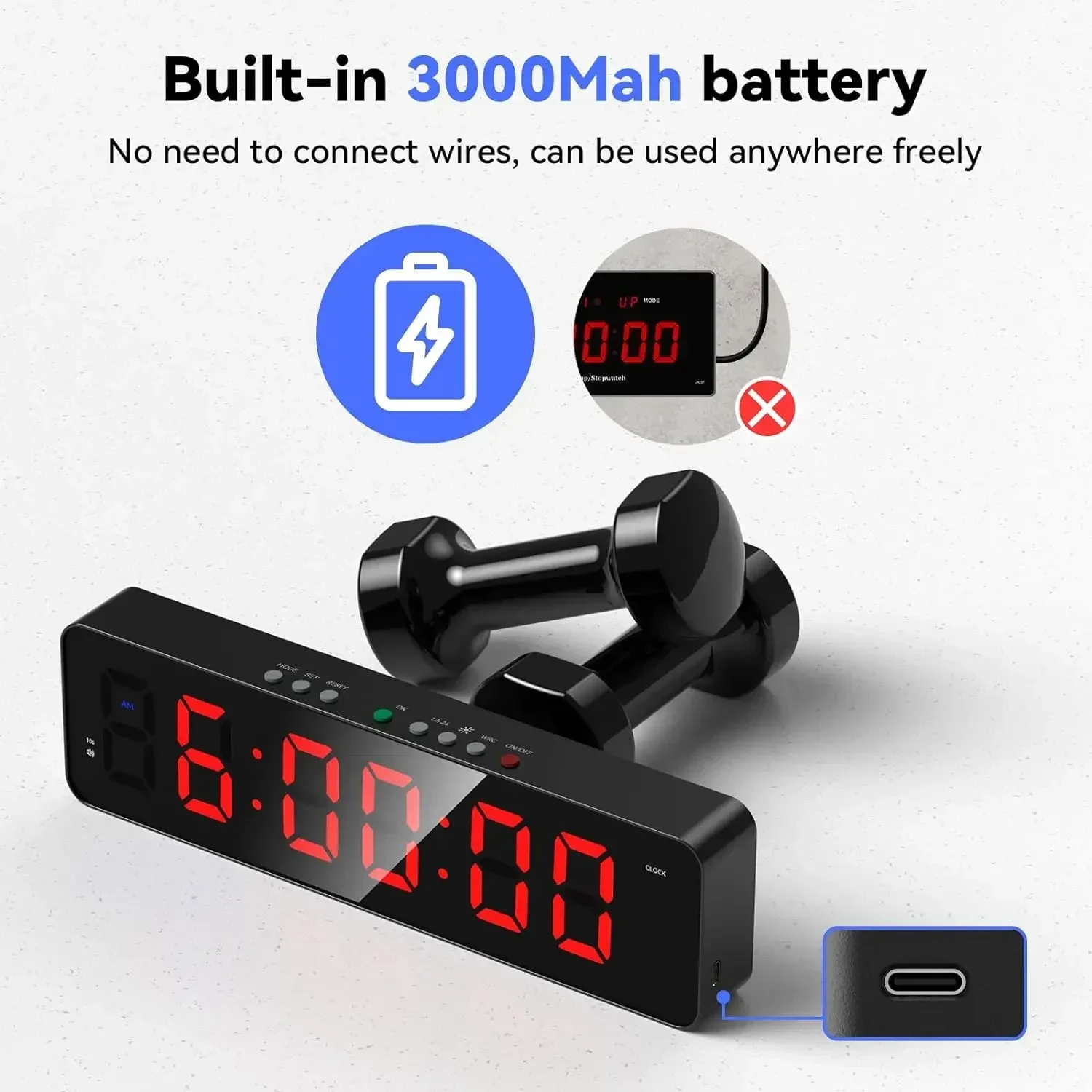Remote Gym Timer 2 inch Ultra-Clear Interval Time Timers with LED Countdown/Up Wall Clock Battery Power Fitness Timer Stopwatch 2