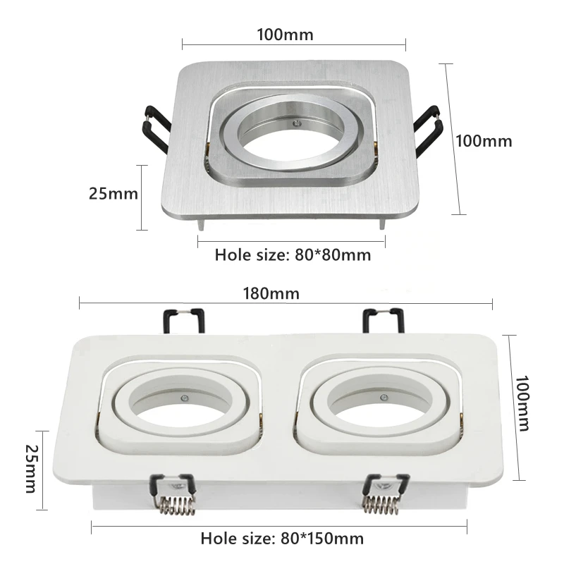 Adjustable Thick Aluminum Lamp Holder Recessed LED Ceiling Downlight Bracket GU10/MR16 Sockets Spotlight Frame Base 80mm Hole