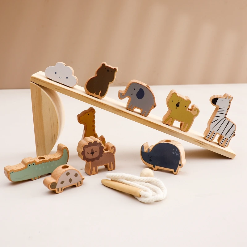 1Set Baby Animal Train Toys Wooden Animal Stacking Toy Blocks Game Montessori Hands-on Queuing Ability Educational Children Gift