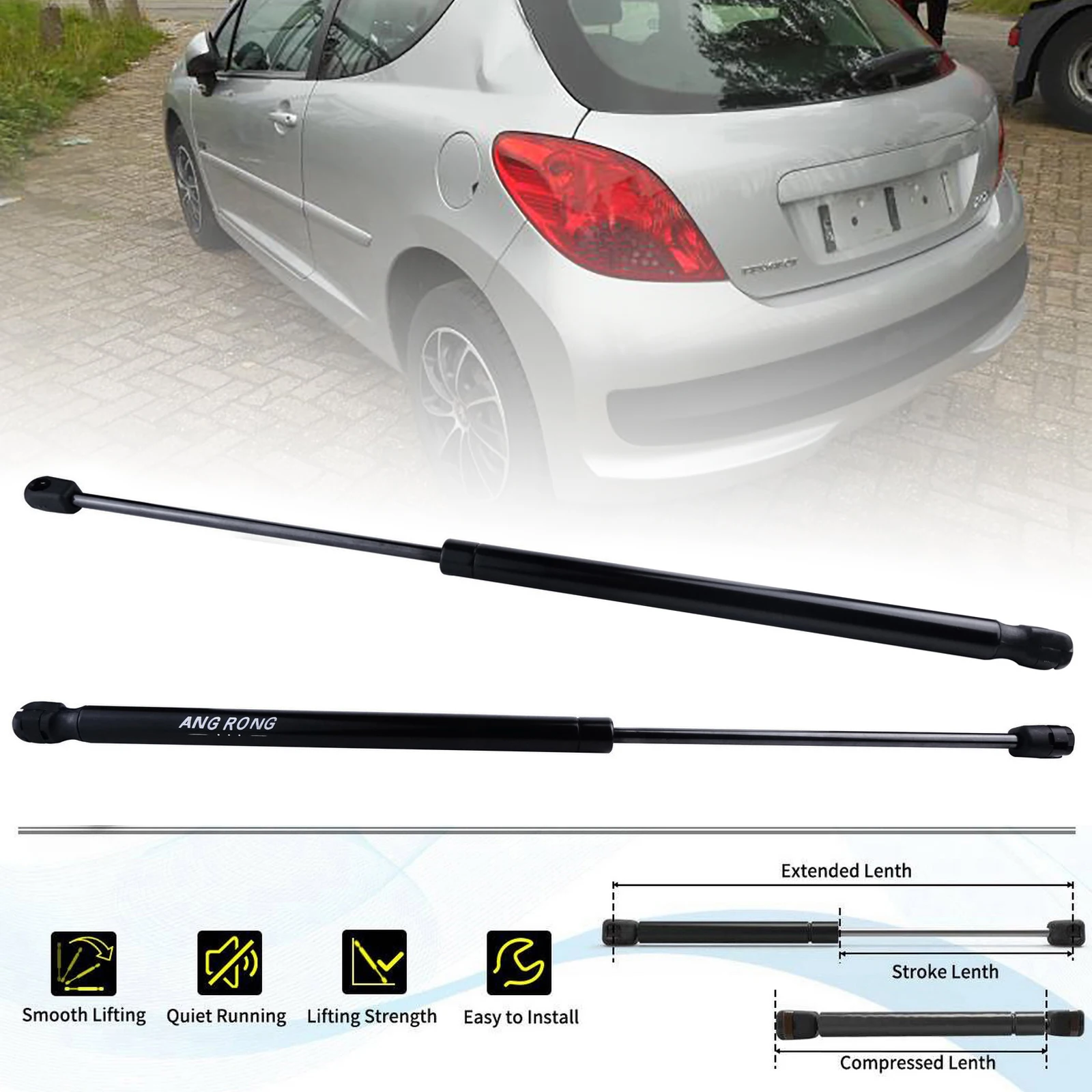 2x puntales de Gas para maletero de puerta trasera, elevador de soporte de resorte de 505mm para Peugeot 207 Hatchback WA WC 2006-2012